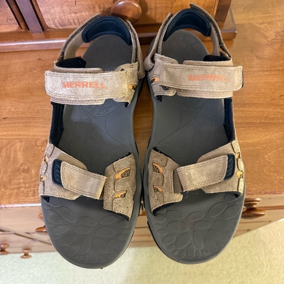 Merrell mens 13 Moab Drift dark earth Sandals brown strap beach‎ leather main image 4